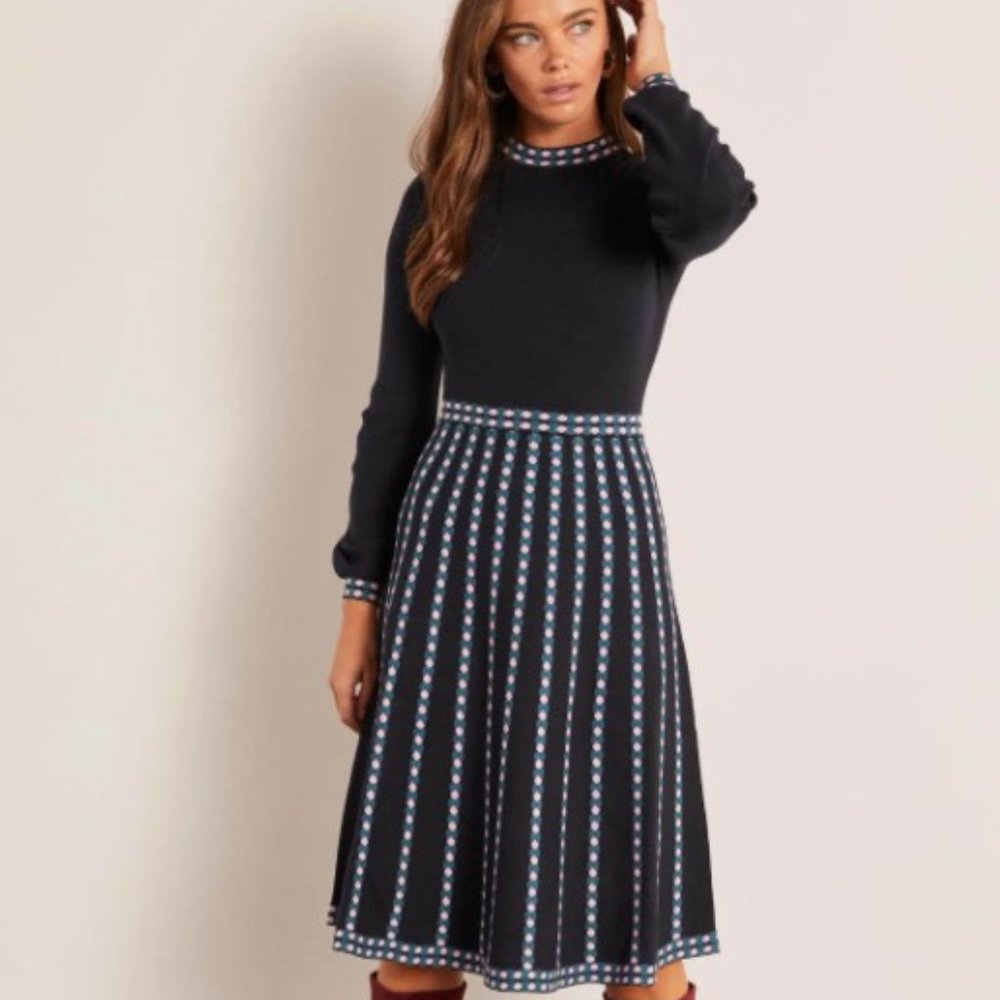 Boden Dollie Knitted Dress - Navy, Linear Dot